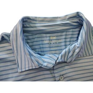 RW Rorie Whelan Golf Polo Shirt Blue Striped Stretch Wicking Two Tone Mens Large